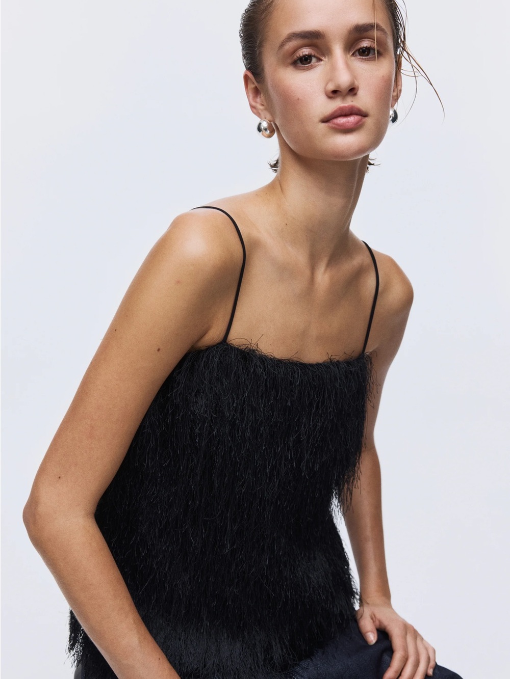 H & M Black Fringe Spaghetti Tank Top